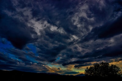 The outline of the trees under cloudy skies during the day
